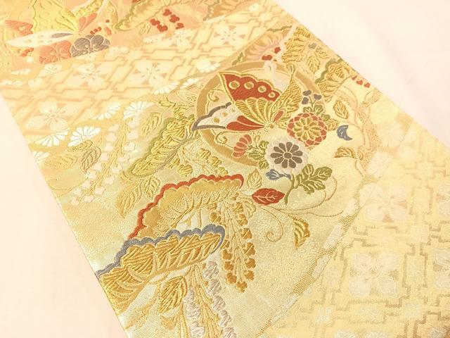 平和屋着物●六通柄袋帯 唐織 古都 花蝶文 金銀糸 正絹 逸品 CABJ7328vp