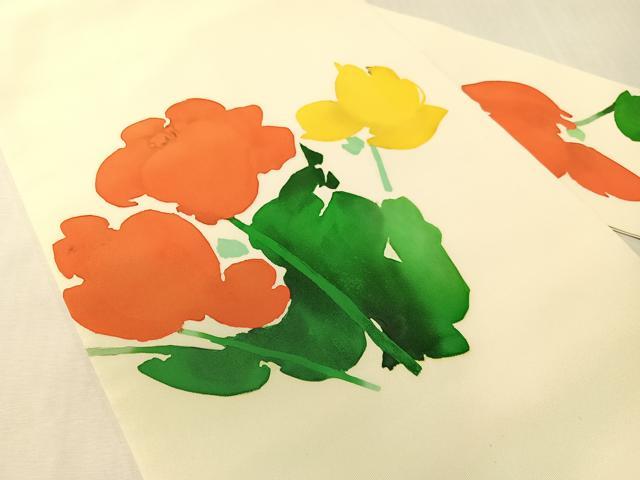 平和屋着物●塩瀬 九寸名古屋帯 ろうけつ染め 草花文 正絹 逸品 CABJ7329vp