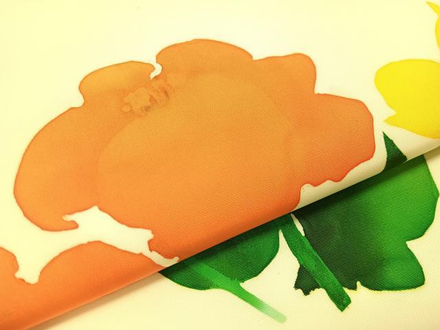 平和屋着物●塩瀬 九寸名古屋帯 ろうけつ染め 草花文 正絹 逸品 CABJ7329vp