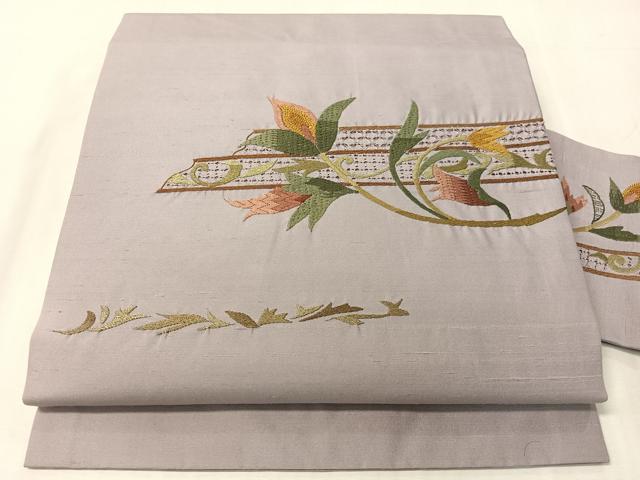 平和屋着物●中国三大刺繍 スワトウ相良刺繍 総刺繍 九寸名古屋帯 紬地 花唐草文 正絹 逸品 CABJ7332vp