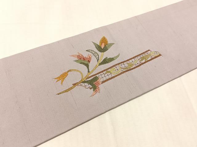 平和屋着物●中国三大刺繍 スワトウ相良刺繍 総刺繍 九寸名古屋帯 紬地 花唐草文 正絹 逸品 CABJ7332vp