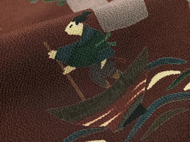 平和屋着物●全通柄 九寸名古屋帯 型染め 日本昔話 うさぎとかめ 一寸法師 花咲かじいさん 鬼しぼ縮緬 正絹 逸品 CABJ7333vp