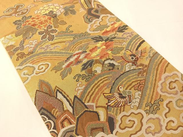 平和屋着物●六通柄袋帯 立波花鳥文 金彩 正絹 逸品 未使用 CABJ7337vp
