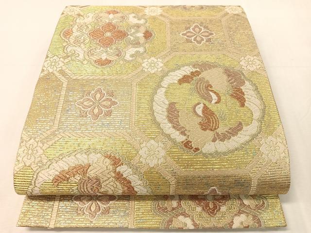 平和屋着物●京の名工 染匠 越後屋通博 六通柄袋帯 蜀江花鳥丸文 金銀糸 正絹 逸品 CABJ7339vp