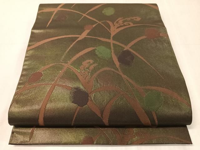 平和屋着物●桝屋高尾 六通柄 本袋帯 草木文 引箔 正絹 逸品 CABJ7342vp