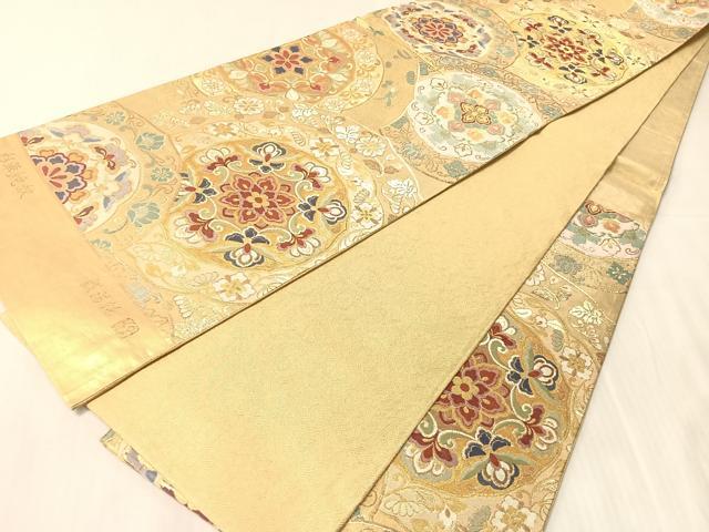平和屋着物●六通柄袋帯 作家物 截箔錦 彩華鏡紋 金糸 正絹 逸品 CABJ7346vp