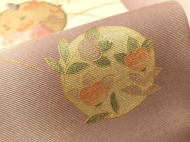 平和屋着物●九寸名古屋帯 刺繍 笹花丸文 銀通し地 逸品 CABJ7348vp