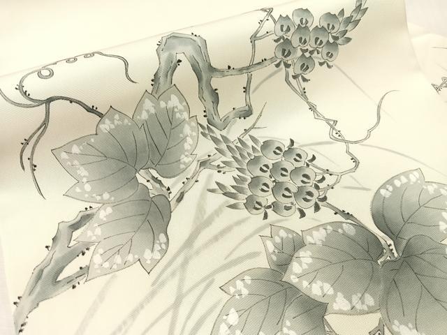 平和屋着物●塩瀬 九寸名古屋帯 手描き 蔦の葉花文 正絹 逸品 CABJ7351vp