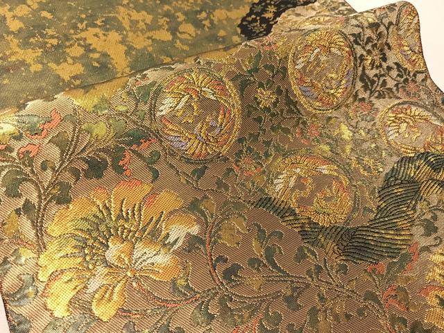 平和屋着物●西陣 服部織物謹製 六通柄袋帯 こはく錦 手工芸 道長更紗花鳥丸文 金糸 引箔 正絹 逸品 CABJ7353vp