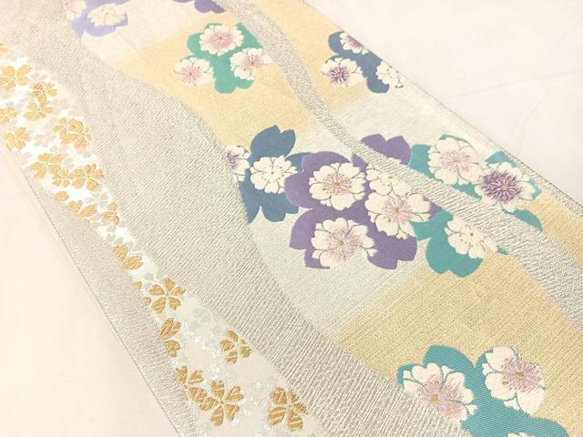 平和屋着物●六通柄袋帯 唐織 よろけ縞舞桜 金銀糸 正絹 逸品 CABJ7355vp