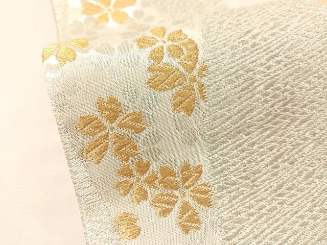 平和屋着物●六通柄袋帯 唐織 よろけ縞舞桜 金銀糸 正絹 逸品 CABJ7355vp
