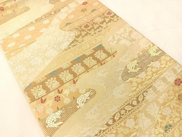 平和屋着物●六通柄袋帯 紹巴 名物裂 金糸 正絹 逸品 CABJ7356vp