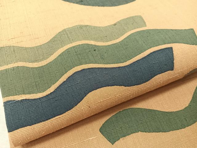 平和屋着物●九寸開き名古屋帯 生紬 よろけ縞 正絹 逸品 CABJ7359vp