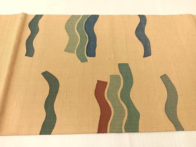 平和屋着物●九寸開き名古屋帯 生紬 よろけ縞 正絹 逸品 CABJ7359vp
