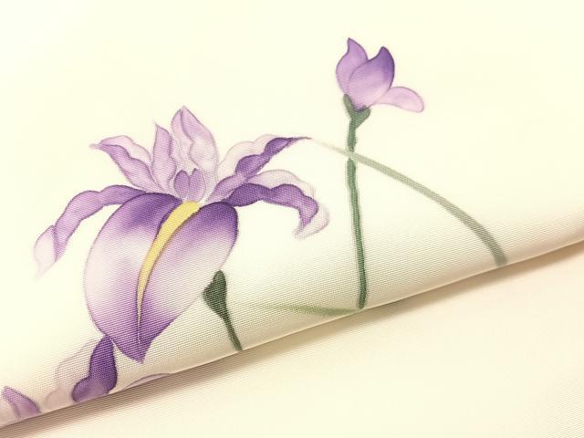 平和屋着物●塩瀬 九寸名古屋帯 作家物 手描き 杜若 正絹 逸品 CABJ7362vp
