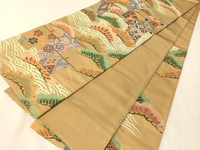 平和屋着物●西陣 白綾苑大庭 六通柄袋帯 浜松舟文 金糸 正絹 逸品 未使用 CABJ7363vp