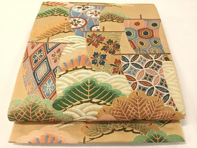 平和屋着物●西陣 白綾苑大庭 六通柄袋帯 浜松舟文 金糸 正絹 逸品 未使用 CABJ7363vp