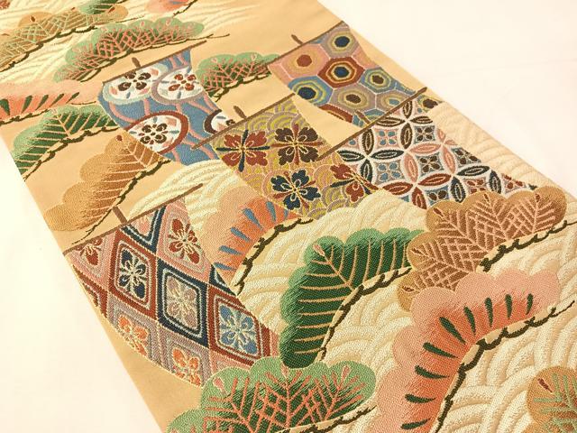 平和屋着物●西陣 白綾苑大庭 六通柄袋帯 浜松舟文 金糸 正絹 逸品 未使用 CABJ7363vp