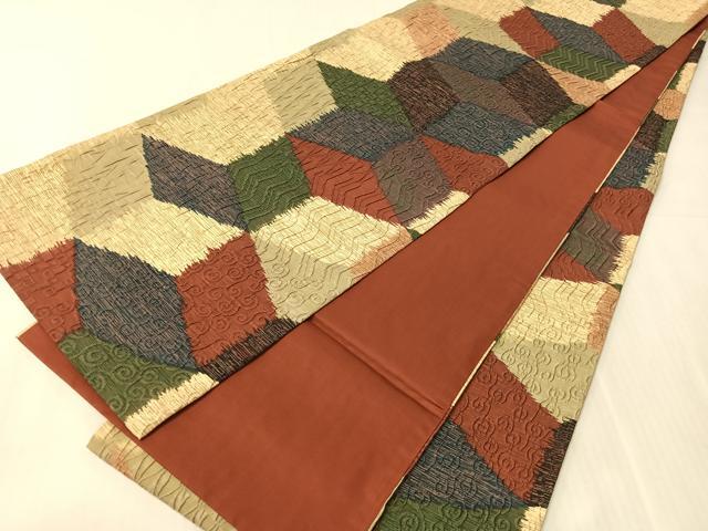 平和屋着物●博多織 鵬翔 全通柄袋帯 纐纈 幾何学文様 正絹 逸品 未使用 CABJ7367vp