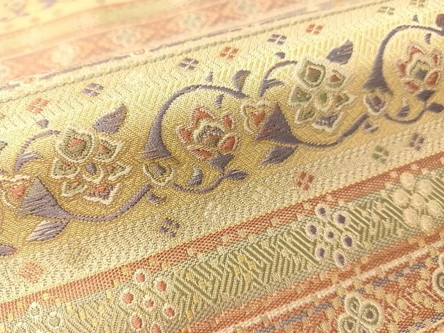平和屋着物●全通柄袋帯 更紗唐草横段文 金糸 正絹 逸品 CABJ7380vp