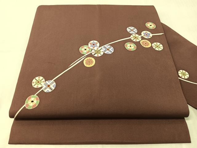平和屋着物●塩瀬 九寸名古屋帯 刺繍 吉祥丸文 金彩 正絹 逸品 CABJ7381vp