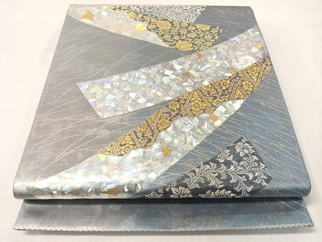 平和屋着物●金彩友禅作家 金彩の魔術師 堀省平 金煌織 太鼓柄袋帯 熨斗吉祥更紗文 引箔 正絹 逸品 CABJ7388vp