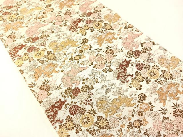 平和屋着物●アンティーク 大正ロマン 六通柄京袋帯 狛犬 金糸 正絹 逸品 CABJ7394vp