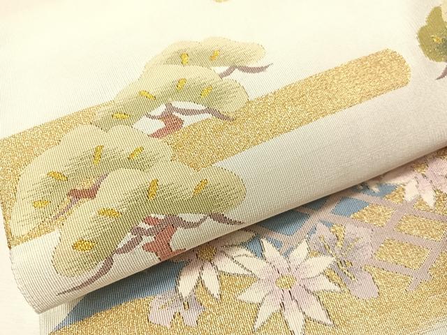 平和屋着物●爪掻き本綴れ 八寸名古屋帯 流水花松文 金銀糸 正絹 逸品 未使用 CABJ7396vp