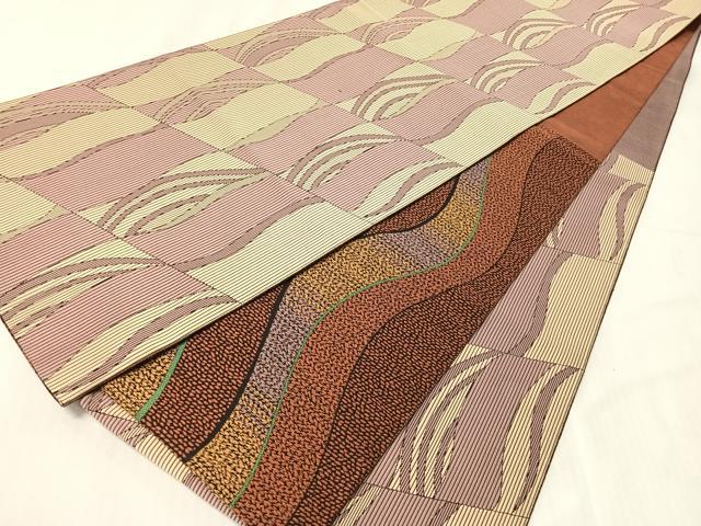 平和屋着物●両面 六通柄袋帯 幾何学文様 正絹 逸品 CABJ7402vp