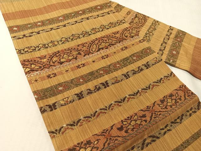 平和屋着物●九寸名古屋帯 横段更紗文 金糸 正絹 逸品 CABJ7419vp