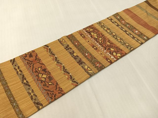 平和屋着物●九寸名古屋帯 横段更紗文 金糸 正絹 逸品 CABJ7419vp