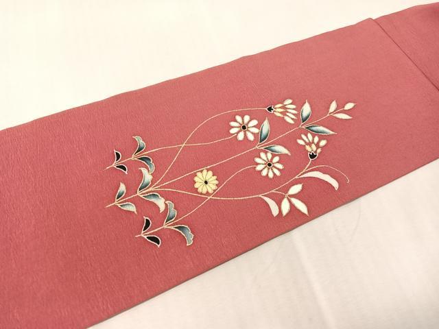 平和屋着物●九寸名古屋帯 草花文 金彩 正絹 逸品 CABJ7421vp
