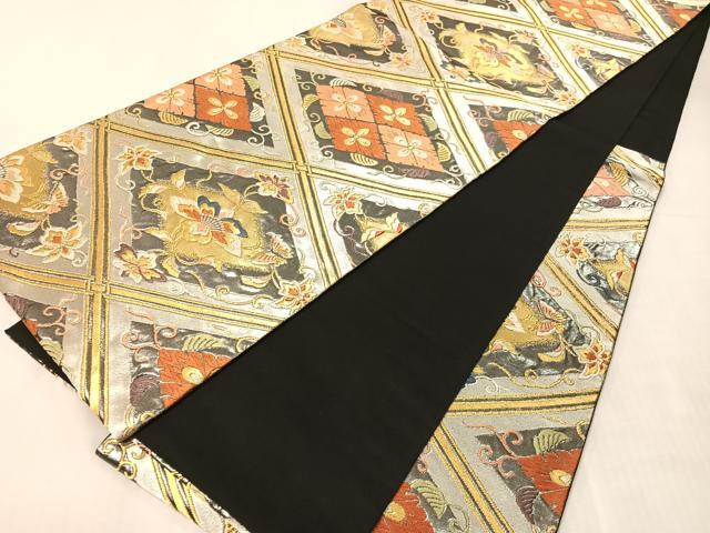平和屋着物●六通柄袋帯 唐織 花蝶唐草菱文 金銀糸 正絹 逸品 CABJ7423vp