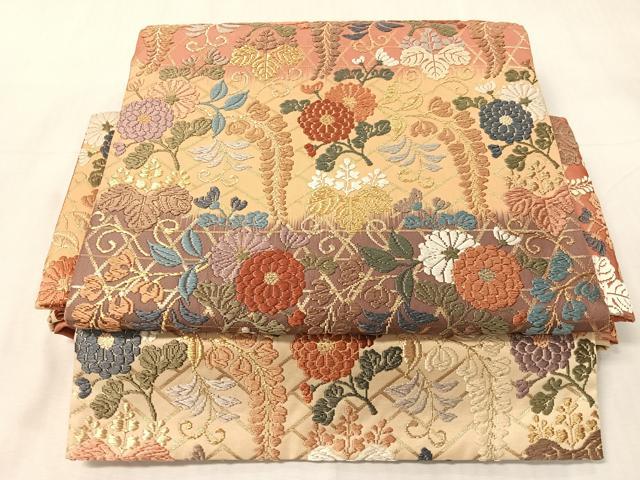 平和屋着物●ワンタッチつけ帯 唐織 草花文 金糸 正絹 逸品 CABJ7448vp