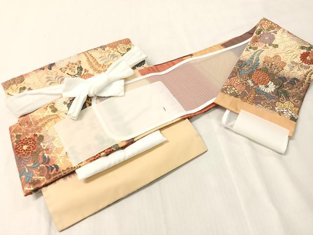 平和屋着物●ワンタッチつけ帯 唐織 草花文 金糸 正絹 逸品 CABJ7448vp