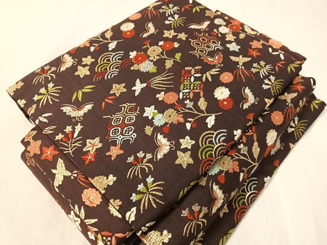 平和屋着物●ワンタッチつけ帯 唐織 花鳥蝶文 金銀糸 滅紫色地 やまと誂製 紙箱付き 正絹 逸品 CABJ7450vp