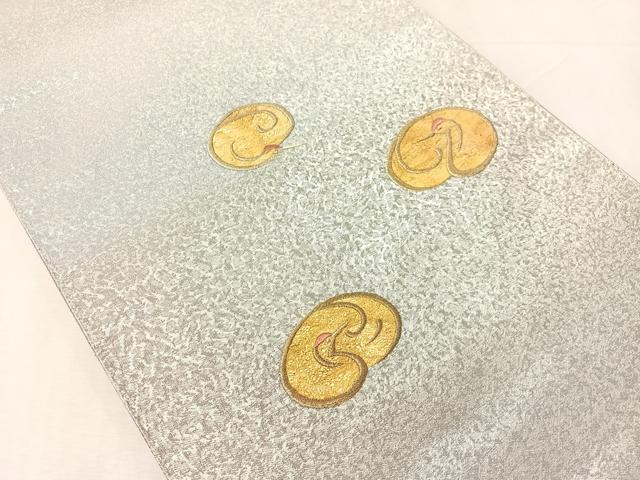 平和屋着物●京の名門 じゅらく謹製 黄金繭 太鼓柄袋帯 鶴丸文 金糸 証紙・紙箱付き 正絹 逸品 CABJ7451vp