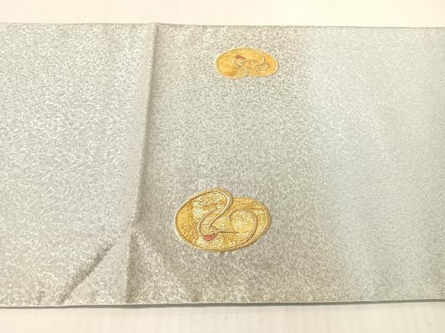 平和屋着物●京の名門 じゅらく謹製 黄金繭 太鼓柄袋帯 鶴丸文 金糸 証紙・紙箱付き 正絹 逸品 CABJ7451vp