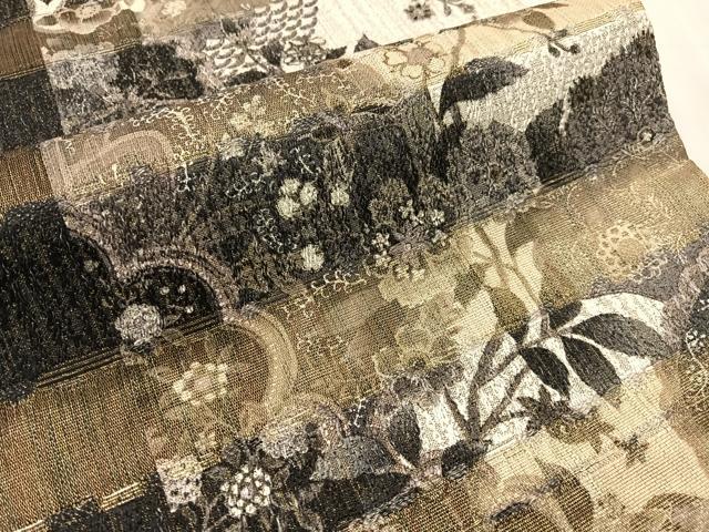 平和屋着物▽全通柄袋帯 スリーシーズン 春夏秋 草花間道 金糸 正絹 逸品 CABJ7462vp