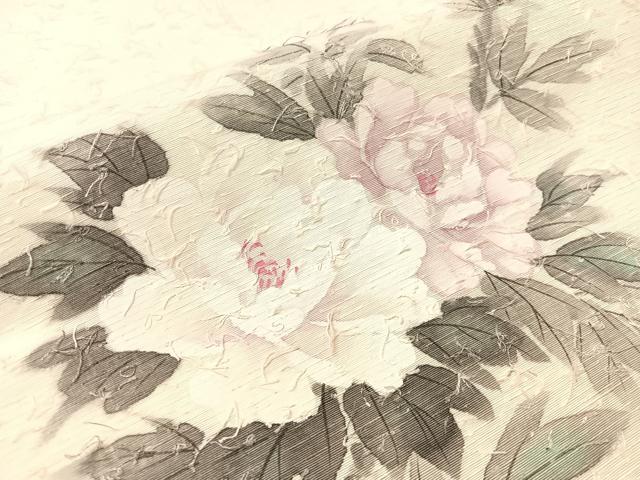 平和屋着物●九寸名古屋帯 作家物 手描き ひげ紬 草花文 正絹 逸品 CABJ7464vp