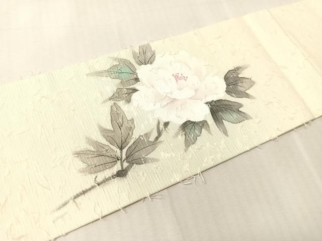 平和屋着物●九寸名古屋帯 作家物 手描き ひげ紬 草花文 正絹 逸品 CABJ7464vp