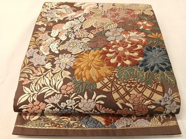 平和屋着物●六通柄袋帯 唐織 花篭文 金糸 正絹 逸品 CABJ7465vp