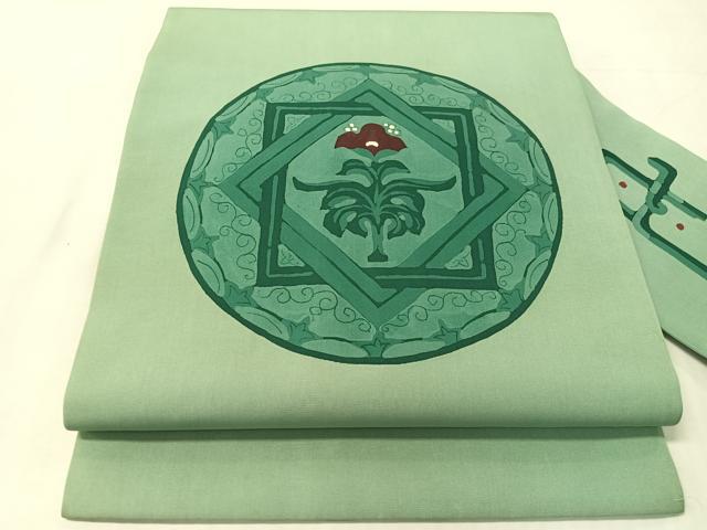 平和屋着物●塩瀬 九寸名古屋帯 ろうけつ染 吉祥花丸文 正絹 逸品 CABJ7474vp