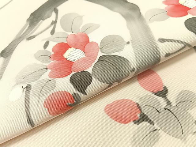 平和屋着物●塩瀬 九寸開き名古屋帯 手描き枝花文 正絹 逸品 CABJ7477vp