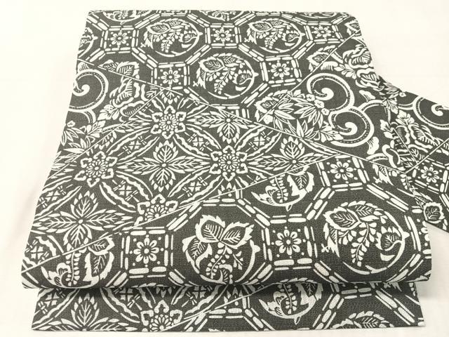 平和屋着物*夏物 全通柄 九寸名古屋帯 型染め 切嵌吉祥花文 麻 逸品 未使用 CABJ7482vp