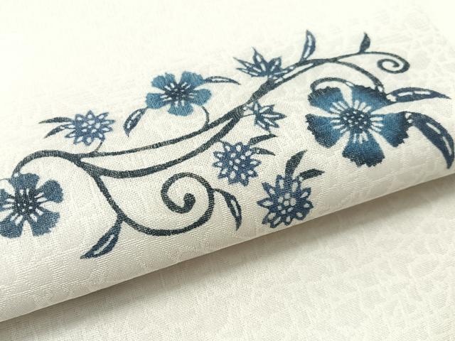 平和屋着物▽九寸名古屋帯 スリーシーズン 春夏秋 紅型 花唐草文 正絹 逸品 CABJ7487vp