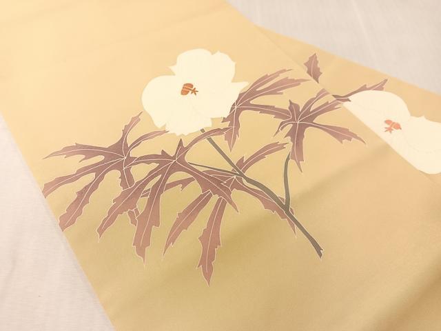 平和屋着物●塩瀬 九寸名古屋帯 刺繍 草花文 正絹 逸品 CABJ7505vp