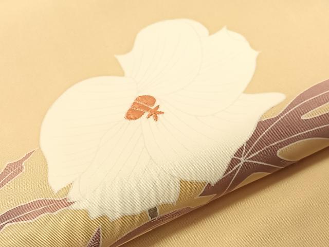 平和屋着物●塩瀬 九寸名古屋帯 刺繍 草花文 正絹 逸品 CABJ7505vp