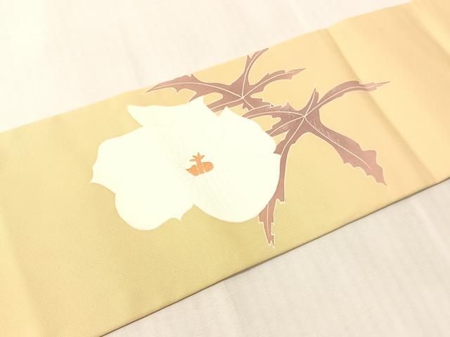 平和屋着物●塩瀬 九寸名古屋帯 刺繍 草花文 正絹 逸品 CABJ7505vp