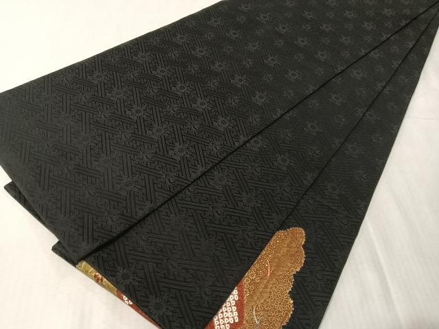 平和屋着物●中国三大刺繍 スワトウ刺繍 太鼓柄袋帯 絞り 雲取り花鳥文 黒地 金彩 正絹 逸品 CABJ7511vp